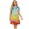 Sukienki w rozmiarze plus krótkie rękawie pomalowane 3D sukienka krajobrazowa naturalna sceneria druk mini A-line sukienki Lato Plus Size Women Odzież 6xl Sundress 230209