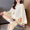ملابس عرقية مقنعين من النوع الثقيل هاراجوكو التطريز الصيني كبير الحجم هوديز النساء 2023 الشتاء الحلو نمط أنثى أعلى 12873