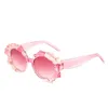 Okulary przeciwsłoneczne 2023 Moda Unikalne nieregularne owalne kobiety różowe niebieskie odcienie okularów dhinestone