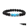 Beaded Strands Lava Stone Bracelet Men Strand Bracelets Women Jewelry Wristband Adjustable Bead Drop Delivery Dhxpd