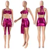 Tvådel klänning glittrande sexig nattklubb kvinnor mini halter nacke skörd topp bandage kjolar matchande set sommar backless party vestidos 230209