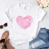 T-shirt da donna cuore fiore stampa donna donna casual base O-collo camicia bianca manica corta amore stampa grafica Y2302