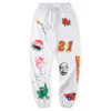 Białe spodnie dresowe spodnie doodle mężczyźni kobiety Hip Hop List wydrukowane legginsy unisex joggery sznurkowe spodnie