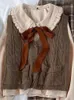 Tvådelad klänning Xgoth Preppy ThreePiece Womens Suit Spring Autumn Female Korean Loose Laceup Shirt Sticked Vest Plaid kjol Set 230209