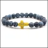 Beaded Strands Cross Bracelet Yoga Chakra Weathered Agate Stone Bead Drop Delivery Jewelry Bracelets Dh13Y