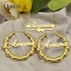 Hoop Huggie DOREMI One Name Earrings and Necklace set Tile Chain Round Bamboo Earrings Custom Bamboo Letter Personalised Name Earrings Gift 230209