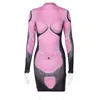Women Party Dresses Sexy Europe and America Slim Round Neck Long Sleeve Dress 3D Effect Printed Milk Silks