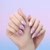 Faux ongles amande forme naturelle charmante manucure conseils 24 pièces fantaisie rose Purle court Chrome faux holographique presse sur