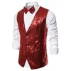 Heren Vesten Glanzende koninklijke blauwe pailletten Jurk Men Slim Fit V Neck Glitter Tuxedo Waistcoat Wedding Party Prom Vest met Bowtie 230209