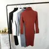 Casual Dresses Women Autumn Winter Button Long Sleeve Knitted Slim Female Ladies Turtleneck Sweater Elastic Knit Dress Vestidos Y2302