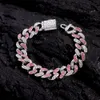 Link Chain Fashion Hip Hop Pink Crystal Cuban Link Chain armband voor vrouwen 13 mm verharde strass dikke Cubaanse armband 2022 sieraden cadeau G230208