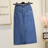 Skirts Women's Casual Jean Skirt High Waist Back Vent Mid-Length Denim Womens M-3XL Vintage Bodycon With Pockets C234