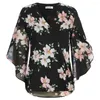 Blouses femininas mulheres embrulham chiffon da frente 3/4 de manga em vasta vil de gola alta e alta moda respirável roupas de verão camisas florais senhoras