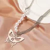 Pendant Necklaces Neo-Gothic Pearl Chain Necklace With Cutout Butterfly Charm Silver Women's Party Gift Ideas