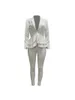 Kvinnor Tvåbitar byxor White Blazer 2 Set Women Winter Work Wear Full Sleeve Ruffles Blazers Pencil Suit Office Lady Outfits 230209