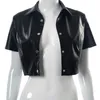 Women's T-Shirt Sexy New Lapel Button Short Sleeve Crop T-Shirt Top For Women