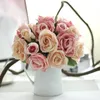 Fleurs décoratives Silk 9 têtes Rose Bouquet Artificiel Flower Flower Bride Bridesmaid Holding for Wedding Decoration