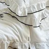 Bedding Sets 2023 Vintage Black Rose Embroidery 100S Cotton Brushed Cozy Set Lace Ruffles Duvet Cover Bed Sheet Pillowcases