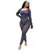 Designer Mesh Combinaisons Femmes Moulantes Barboteuses Sexy Voir À Travers À Manches Longues Combinaisons Une Pièce Tenues Printemps Été Vêtements Night Club Wear En Gros 9245 meilleur qua