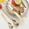 Set di stoviglie Specchio dorato Brillante stoviglie in acciaio inossidabile 304 Coltello da bistecca Forchetta Cucchiaio da caffè Utensili turistici completi per cucina