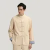Herrjackor solid kinesisk konventionell stil långärmad mäns mandarin krage bomullslinne jacka kappa långärmad årgång