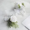 Fiori decorativi Rose di seta bianche Corsage da polso Damigella d'onore Matrimonio Boutonnieres Accessori artificiali Abito da ballo Decorazioni per la casa