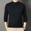 メンズTシャツ秋冬高品質のレジャーソリッドカラーダブルベルベットハーフネック長袖Tシャツメンズベースシャツ
