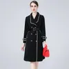 Damen Trenchcoats Mantel Hohe Qualität Designer Herbst Winter Vintage Revers Knopf Schwarz Elegante Mode Party Slim Lange JackeW