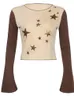 T-shirt Femme Star T-shirt Femme Vintage Crop Top Manches Longues Femme Patchwork Pulls Casual Basic Tee Y2k Dames Mode Automne 230208