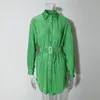 Casual Dresses Long Sleeve Pleated Shirt Belted Dress Lace Up Women's Green Sexy Mini Female 2023 Summer Lady Party Club Hem Vestidos