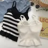 Kadın Tankları Camis Knited Camis için Kadın Üstleri Kadınlar Stripes Mahsul Üstleri Sütyen Spagetti Kayışı Kadarizar Kadın Tank Dropp 230209