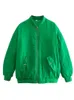 Kurtki damskie Yenkye Fashion Women Green Loose Bomber Kurtka Vintage Long Rleeve Zipper Płaszcz Streetwear Kobietowy odzież wierzchnia 230209