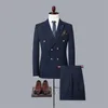 Mens Suits Blazers Fashion Casual Boutique Double Breasted Solid Color Business Suft Jacket Byxor Byxor 2 st. Set Coat 230209