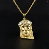 Pendant Necklaces HIP Hop Gold Color JESUS Piece Head Face Rhinestone Pendants With Stainless Steel Chain For Men Christian Jewelry