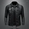 Mäns jackor män kausal pu läderjacka Turned Black Coat Mens Trend Coats 2023 Spring Autumn Motorcykel