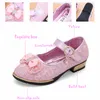 Zapatillas de deporte para niños Zapatos de vestir de boda Niños Princesa Bowtie Cuero para niñas Casual Tacones altos 230209