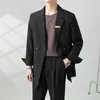 Mens Suits Blazers Double Breasted Men Streetwear Vintage Casual Korean Fashion Office Dress Suit Jacket Male Coat Wedding 230209