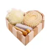 6 pezzi promozionale in legno a forma di cuore confezione regalo accessori per il bagno spugna sisal / pettine in legno / spazzola per massaggi / spa / regalo per il bagno ss0209