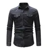 Camisas casuales para hombres primavera 2023 hombres camisa de mezclilla retro manga larga dos bolsillos machos jeans elásticos vaqueros