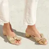 Sandales 2022 Mode Été Mules Chunky Talons Hauts À Bout Ouvert Plus La Taille Slegant Doux Femmes Papillon Noeud Parti Chaussures À L'extérieur Pantoufles T230208