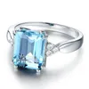 Cluster Rings Female Blue Square Crystal Fashion 925 Silver Wedding For Women Promise Zircon Stone Engagement Ring Gift