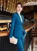 Womens Two Piece Pants Blue Blazers Suit For Women Elegant Blazer And Sets 2 Pieces Ladies Suits Formal Jacket Female uits 230209