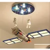 Pendant Lamps Childrens Room Space Satellite Led Chandelier Remote Control Lighting Fixture For Kids Bedroom Nursery Cartoon Hanging Dh3Vc