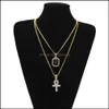 H￤nghalsband Guldkedjor Pretty Egyptian Ankh Key of Life Beautifly with Red Ruby Cross Halsband Set Men Bling Hip Hop Jewelry DHG04