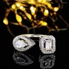 Anillos de boda Masa Cubic Zirconia CZ Rectangle Lágrima Drop Sparking Sparking Bling Hele Out Open Ajusteo para mujeres