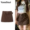 Jupes marron mini jupes y2k vintage haute taille femmes plipe jupe chic sweet mignon preppy style décontracté 90s e fille danse jupe 230209