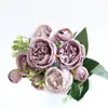 Decorative Flowers 5 Fork 9 Head Artificial Peony Tea Rose Camellia Silk Fake For DIY Home Garden Wedding Decoration Wall Hanging Decor