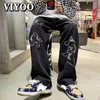 Jeans da uomo Vintage Pantaloni da uomo in denim coreano da donna Y2K Cltohes Streetwear Patchwork stampato Jeans larghi da uomo Pantaloni dritti per uomo 230208