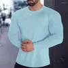 Camisetas masculinas de lazer de cor sólida esportes fitness slim camisetas homens primavera outono casual manga longa o pullover de pescoço camiseta de moda masculina