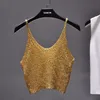 Débardeurs pour femmes Camis paillettes scintillantes demi-taille rendre tricots évider est taille sexy Condole haut recadré Sexy Streetwear femme hauts été 230209